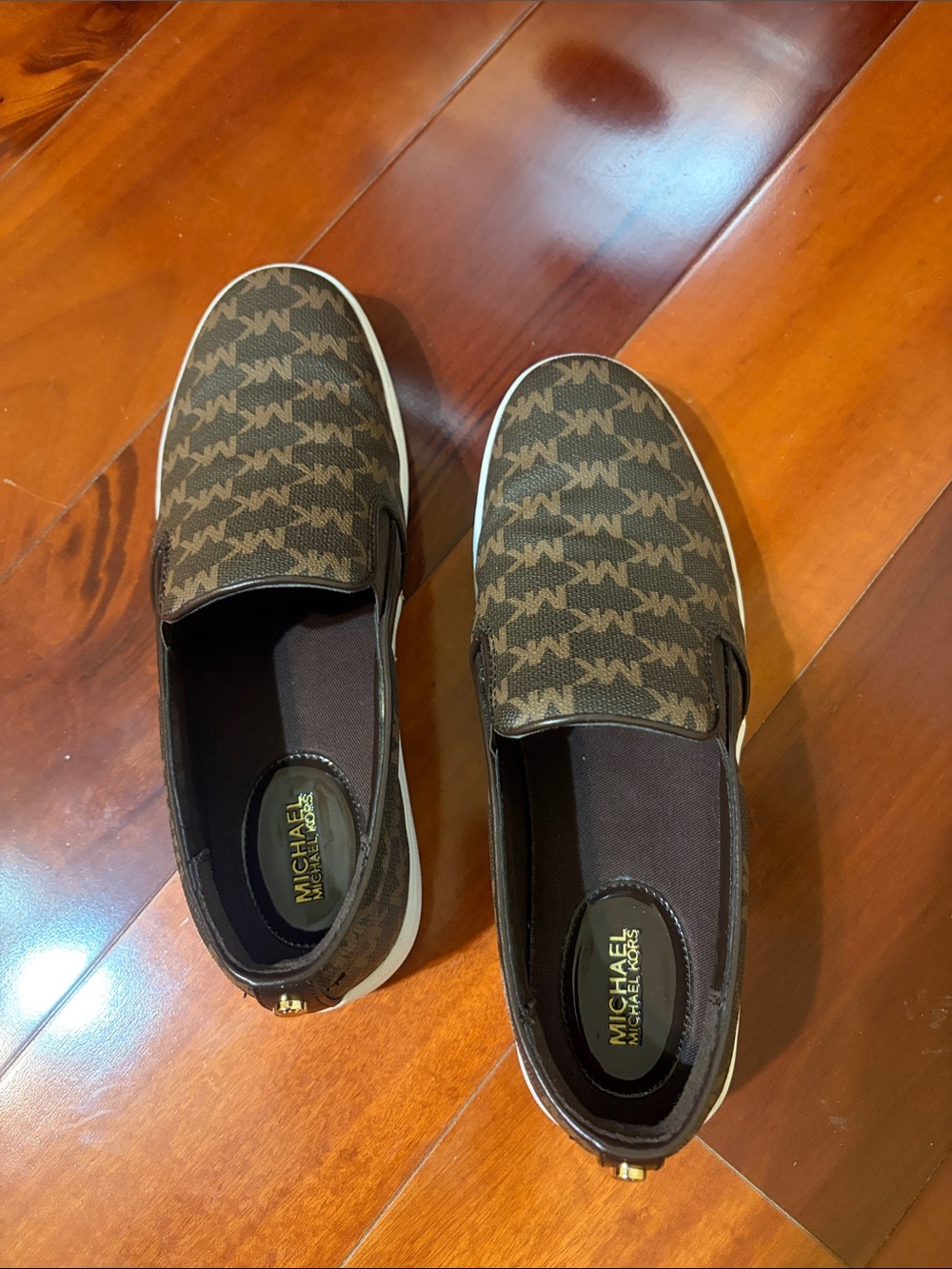 Michael Kors Brown Logo-Print Slip-On Loafers for Women. Like new. Very comfort.